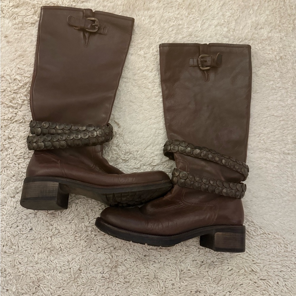 Brown Leather Knee-High Boots